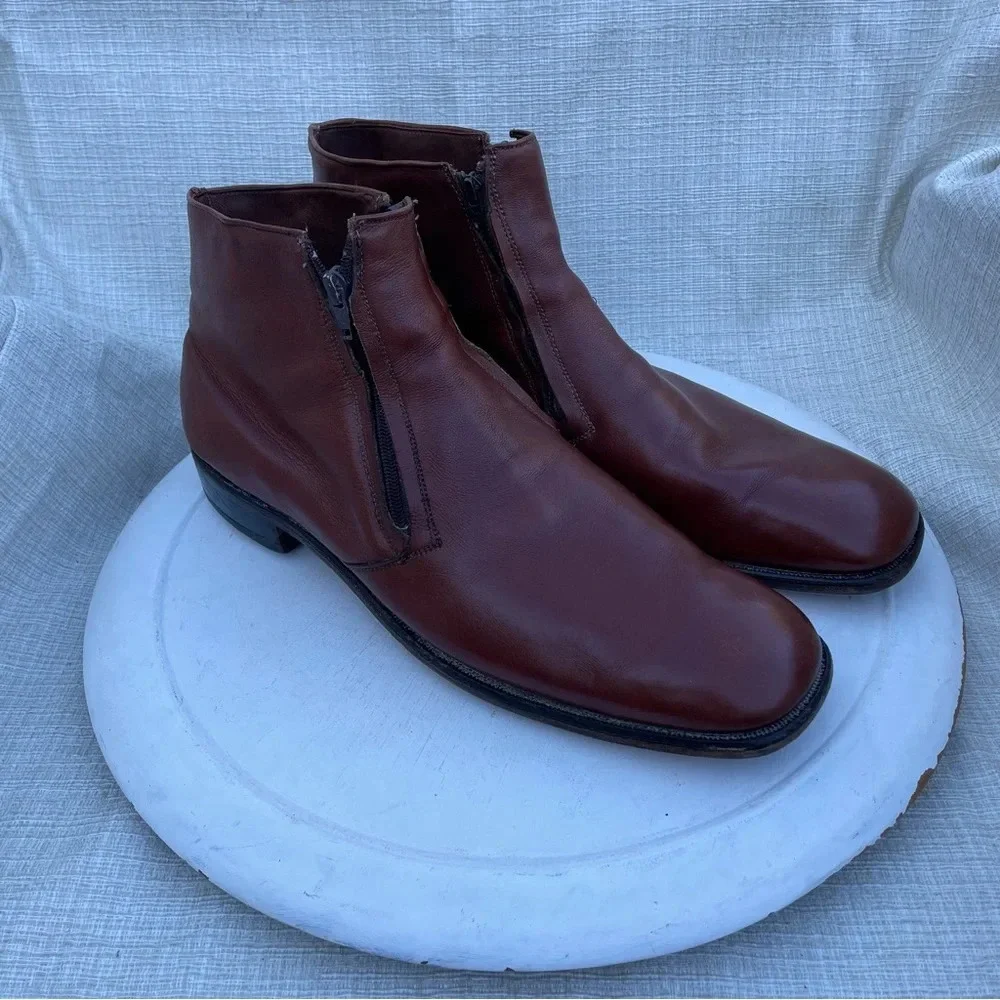 Allen Edmons Ostendo York Vintage Mens Mahogany Leather Zip Ankle Boots Sz 14